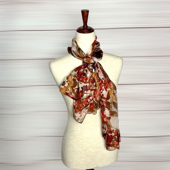 NWT Anne Klein Silk Chiffon Oblong Scarf
Floral Ivory Tan Coral Lightweight - Picture 7 of 10